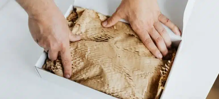 Packing an item.