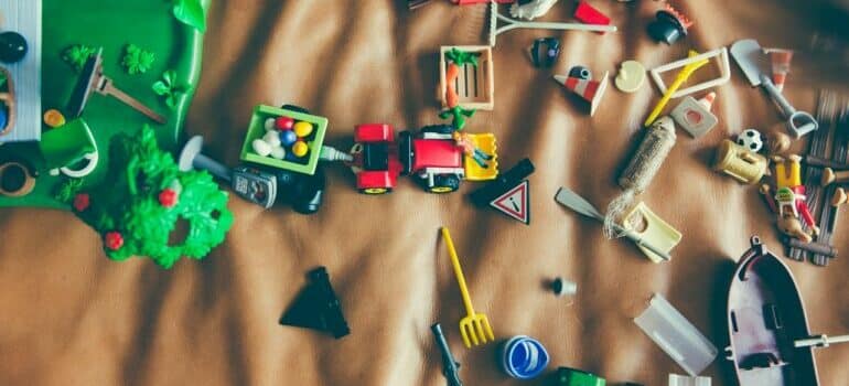 toys representing decision you will have to make when you pack your child room