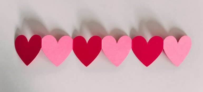 paper hearts as an example of how to pack Valentines Day decoration for storage