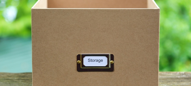 a simple cardboard box that is labeled as storage