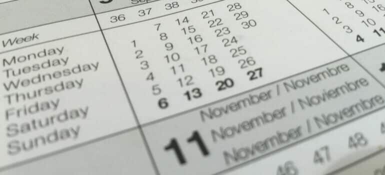calendar dates on paper