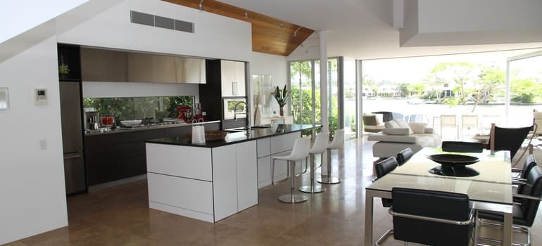 Modern kitchen and dinning table;