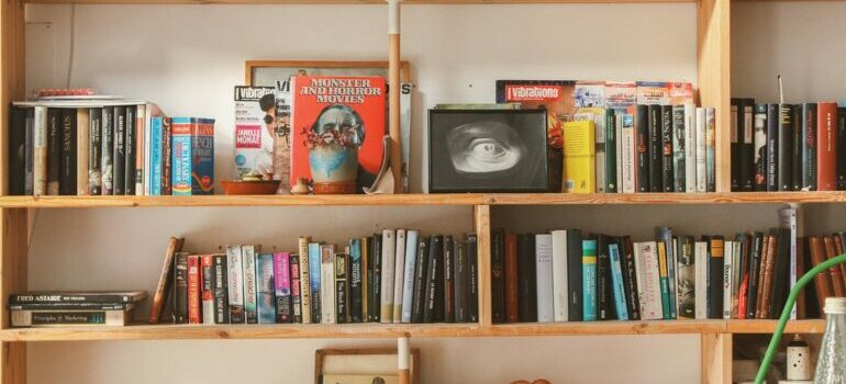 bookshelf with interesting decor