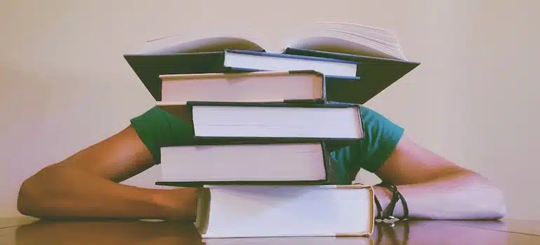 Person behind books