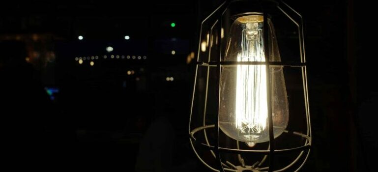 A lamp shining in the night