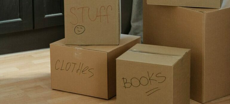 Boxes with books packed before you store your belongings during the school year
