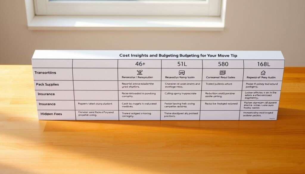 moving costs budgeting tips table