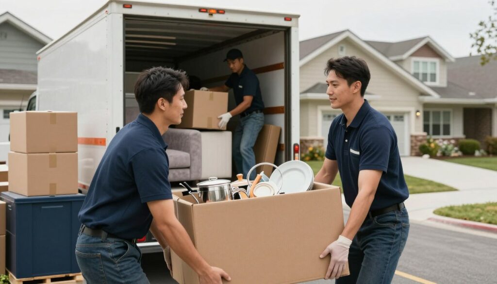 Professional movers handling household items